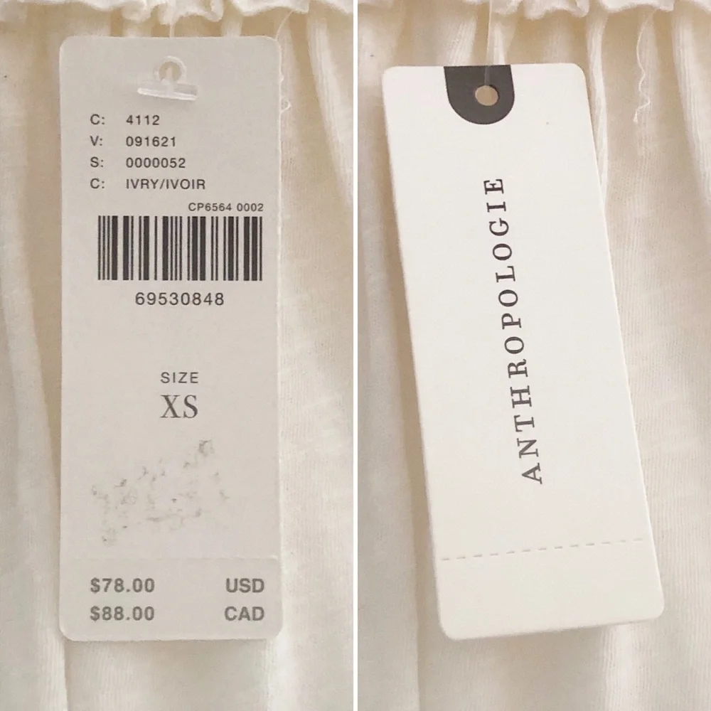NWT By Anthropologie Smocked Puff-Sleeve Knit Top in Ivory Size XS